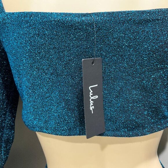 LULU'S magical sparkly blue deep V-neck & CUT-OUT BACK bodycon dress NWT size M - Picture 7 of 13